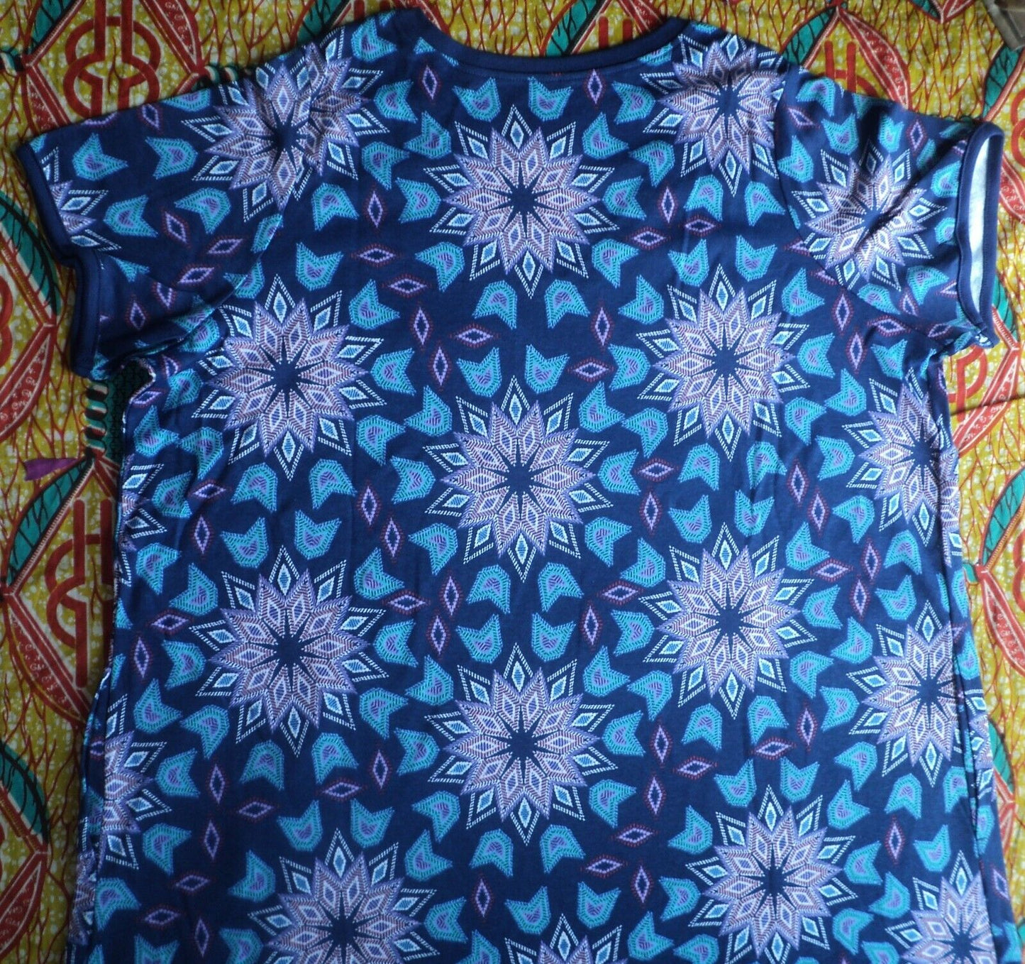 Dreams & Co. Plus Size Evening Blue Multi Short T-Shirt Lounger Size 6X(42/44)