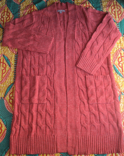 Jessica London Plus Size Pepper Red Cable Duster Sweater Cardigan Size 14/16
