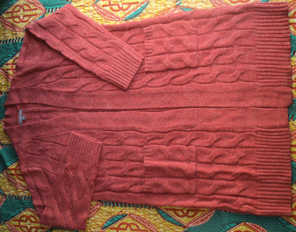 Jessica London Plus Size Pepper Red Cable Duster Sweater Cardigan Size 18/20