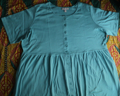 Woman Within Petite Plus Size Soft Aqua Button Front Empire Waist Dress Size 5X