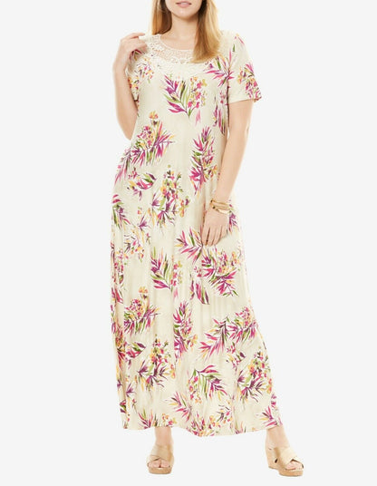 Jessica London Plus Size Petite Radiant Orchid Crochet Applique Maxi Dress 12W