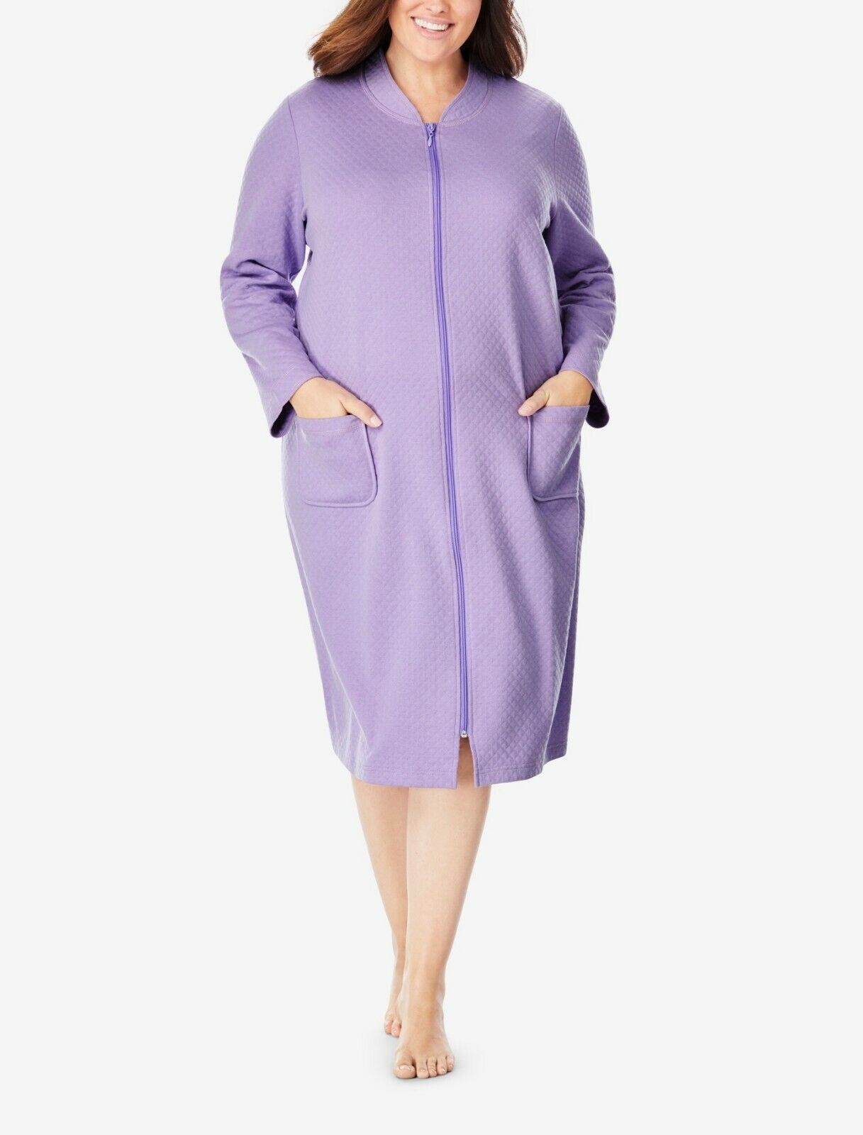 Dreams & Co. Plus Size Soft Iris Quilted Long Sleeve Zip-Front Robe Size 1X