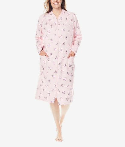 Dreams & Co. Plus Size Pink Floral Quilted Long Sleeve Zip-Front Robe Size 5X