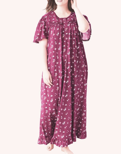 Dreams & Co. Plus Size Pomegranate Long Cotton Knit Nightgown Size L(18/20)