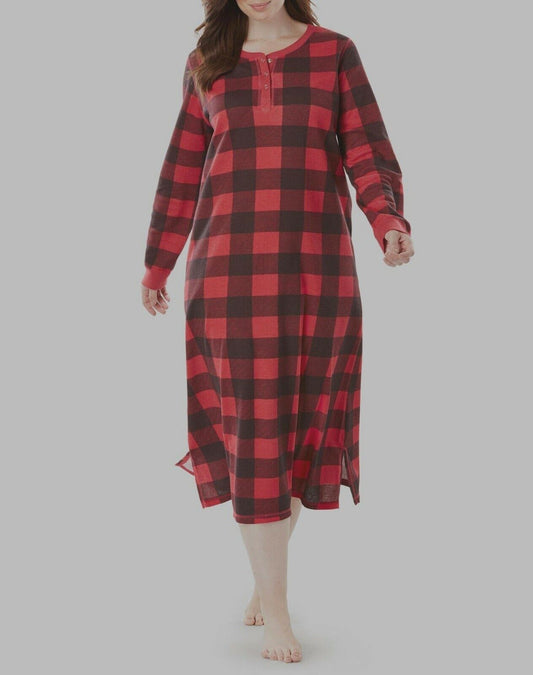 Dreams & Co. Plus  Size Classic Red Thermal Henley Sleepshirt Size 1X(22/24)