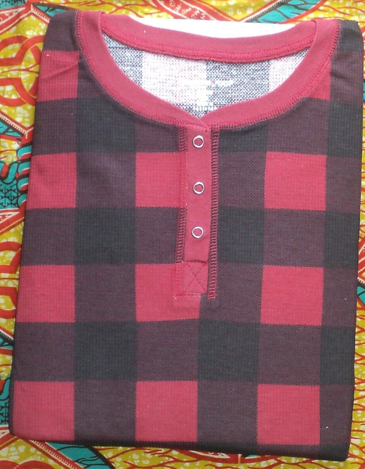Dreams & Co. Plus  Size Classic Red Thermal Henley Sleepshirt Size 1X(22/24)