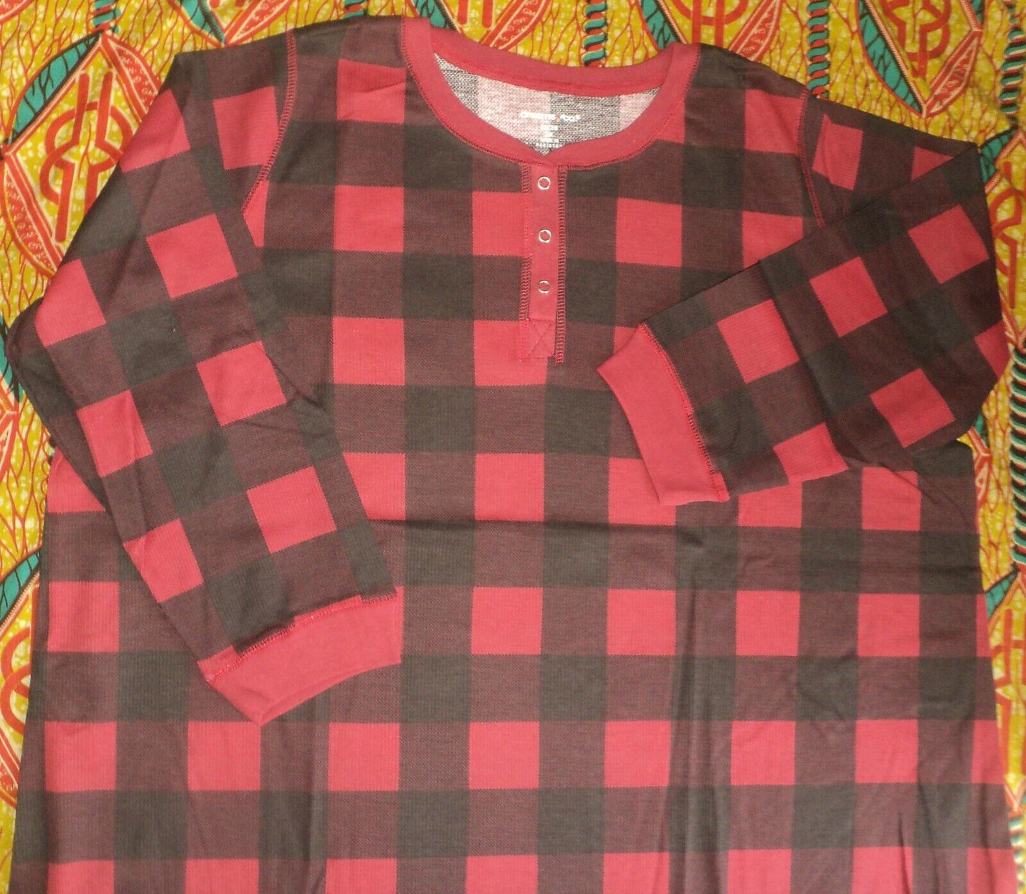 Dreams & Co. Plus  Size Classic Red Thermal Henley Sleepshirt Size 1X(22/24)