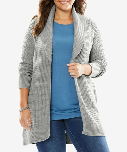 Woman Within Plus Size Heather Grey Shawl Collar Long Sleeve Cardigan Size 1X