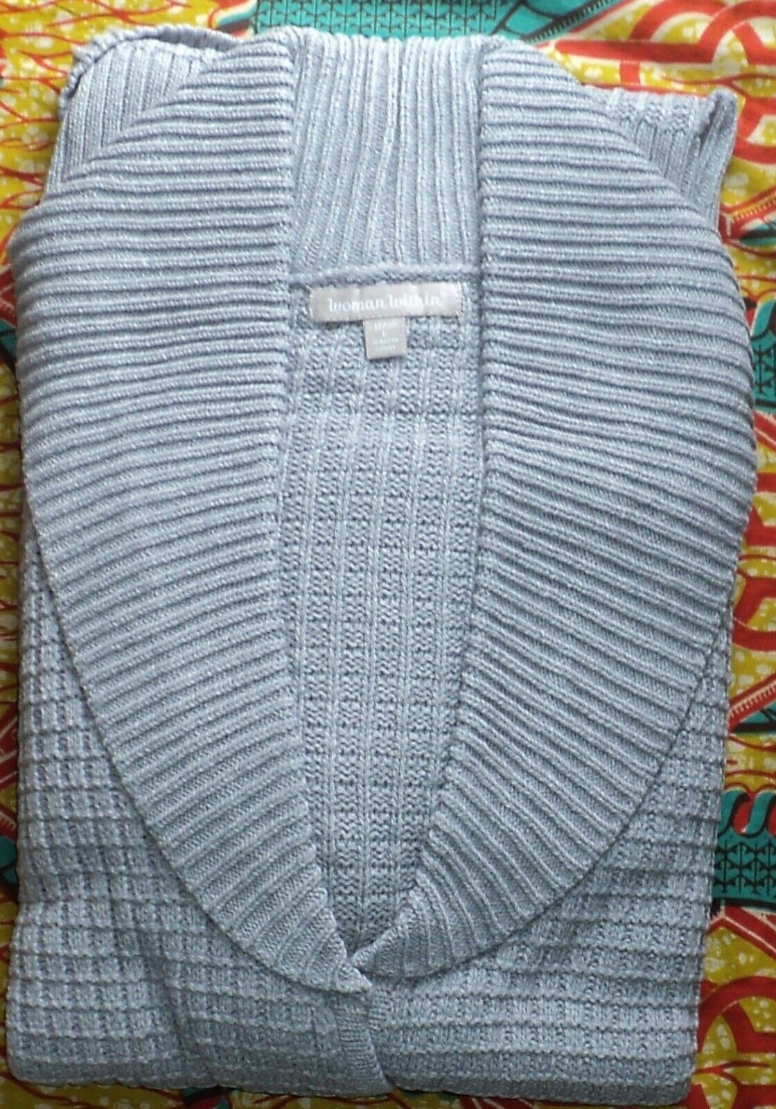 Woman Within Plus Size Heather Grey Shawl Collar Long Sleeve Cardigan Size 1X