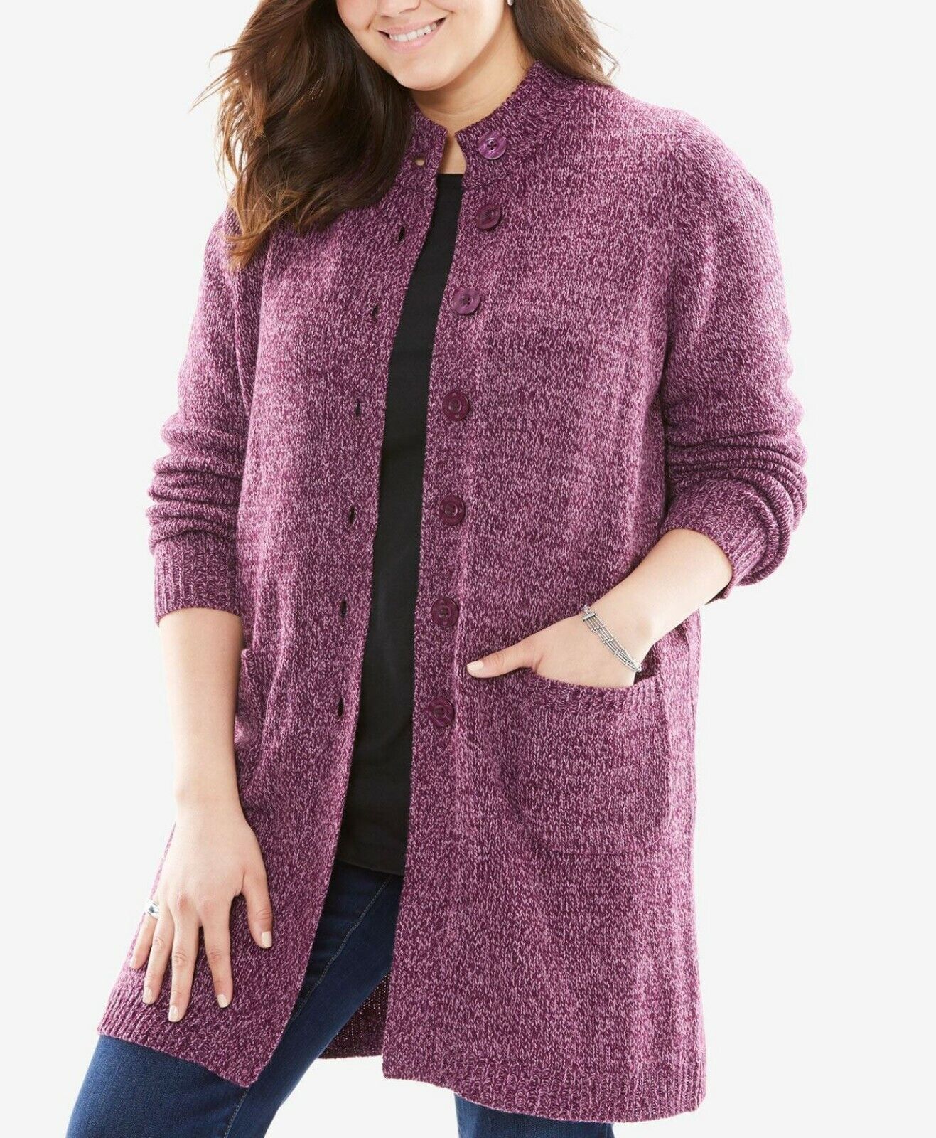 Woman Within Plus Size Orchid Purple Plum Sweater Cardigan Size 1X(22/24)
