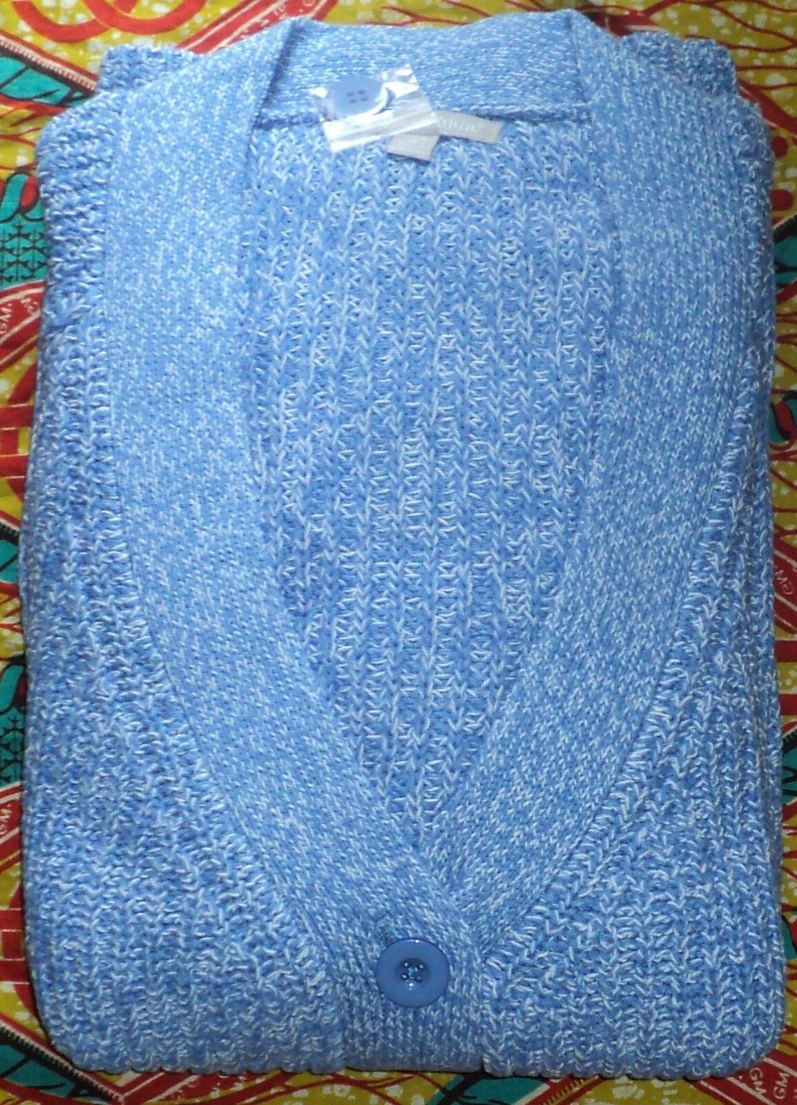 Woman Within Plus Size French Blue White Shaker Knit Cardigan Size 2X(26/28)