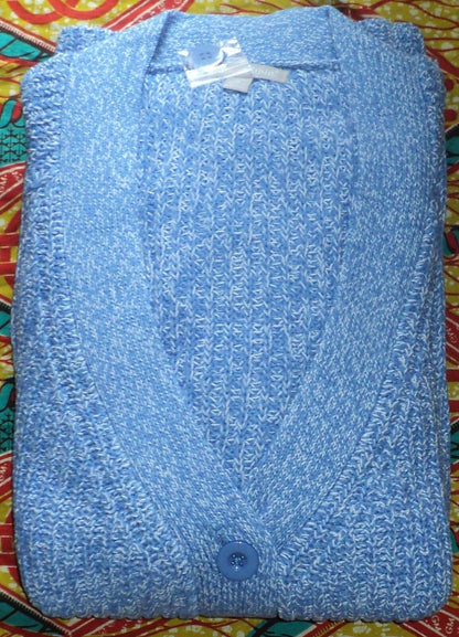 Woman Within Plus Size French Blue White Shaker Knit Cardigan Size 2X(26/28)