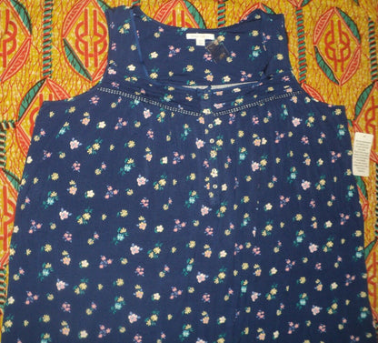 Dreams & Co. Plus Size Evening Blue Flowers Sleeveless Long Knit Lounger Size 3X