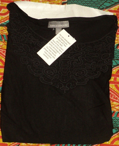 Jessica London Plus Size Petite Black Crochet Applique Maxi Dress Size 20W