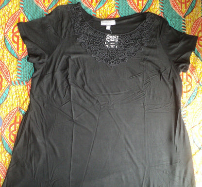 Jessica London Plus Size Petite Black Crochet Applique Maxi Dress Size 20W