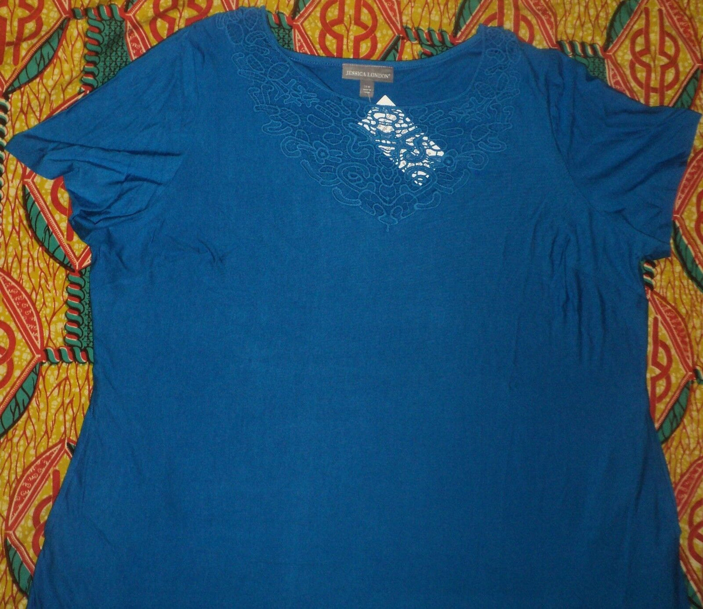 Jessica London Plus Size Petite Bright Cobalt Crochet Applique Maxi Dress 20W