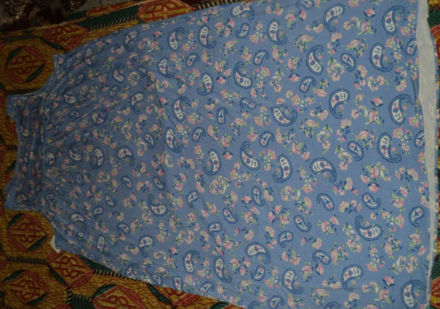 Dreams & Co. Plus Size French Blue Paisley Sleeveless Long Knit Lounger Size 1X