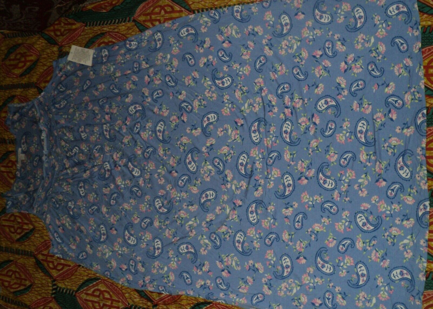 Dreams & Co. Plus Size French Blue Paisley Sleeveless Long Knit Lounger Size 1X