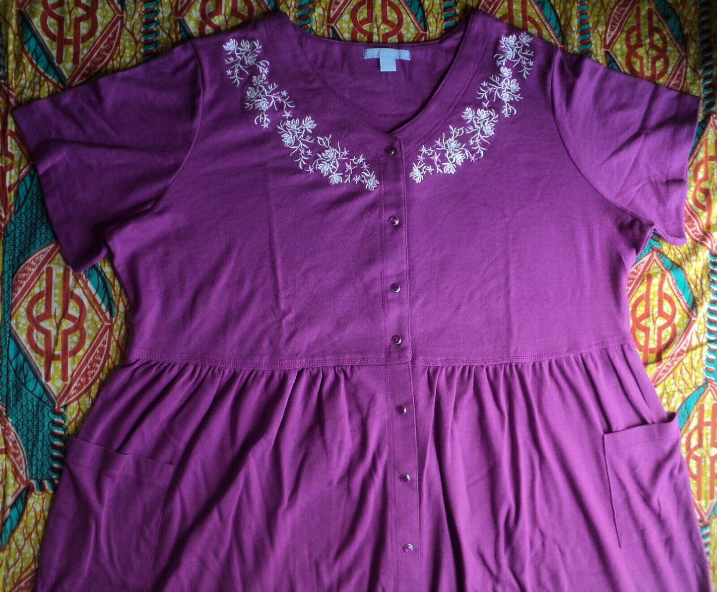 Only Necessities Plus Size Rich Magenta Embroidered W/Snap Front Lounger Sz 3X