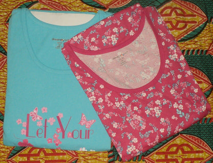 Dreams & Co Plus Size Bright Aqua Blossom 2Pack Sleeveless Sleepshirts Size 3X