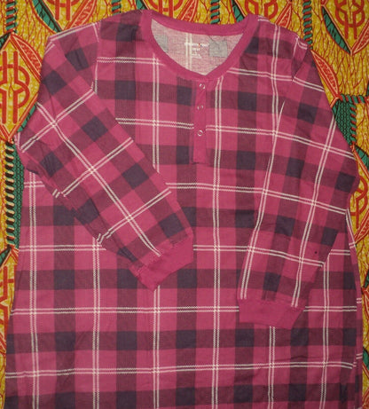 Dreams & Co. Plus Size Raspberry Violet Thermal Henley Sleepshirt Size 1X(22/24)