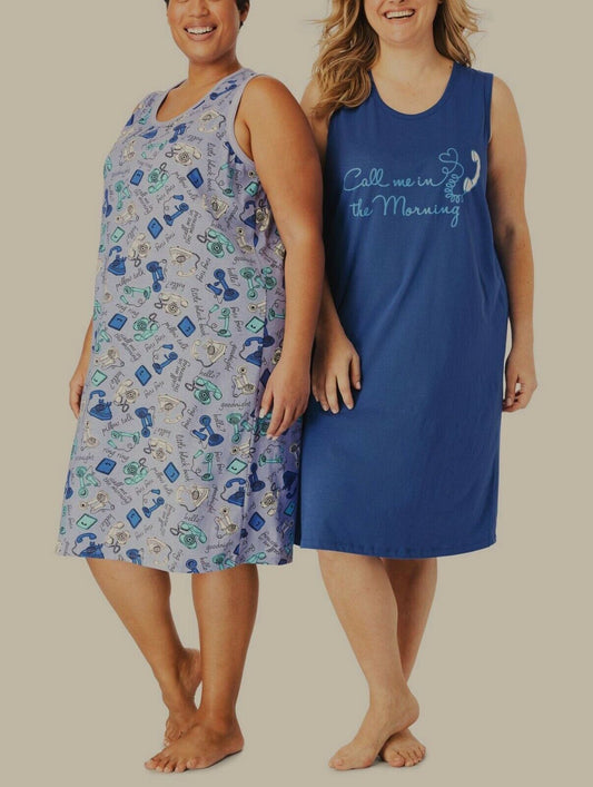 Dreams & Co Plus Size True Blue Call Me 2Pack Sleeveless Sleepshirts Size 2X