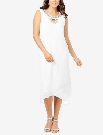 Denim 24/7 Plus Size White Embellished High-Low Sleeveless Dress Size 28W