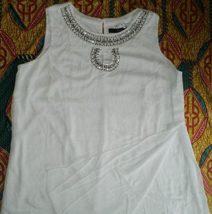 Denim 24/7 Plus Size White Embellished High-Low Sleeveless Dress Size 28W