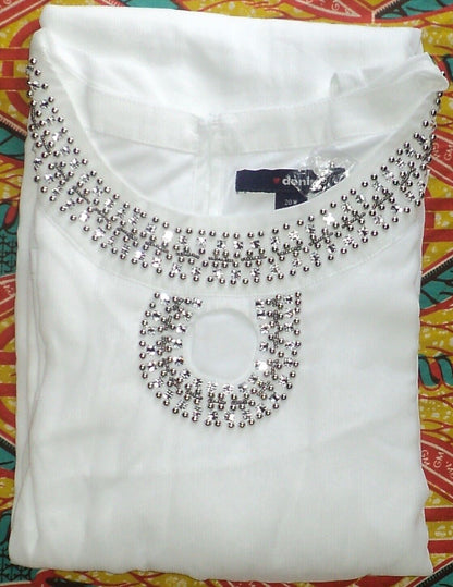 Denim 24/7 Plus Size White Embellished High-Low Sleeveless Dress Size 28W