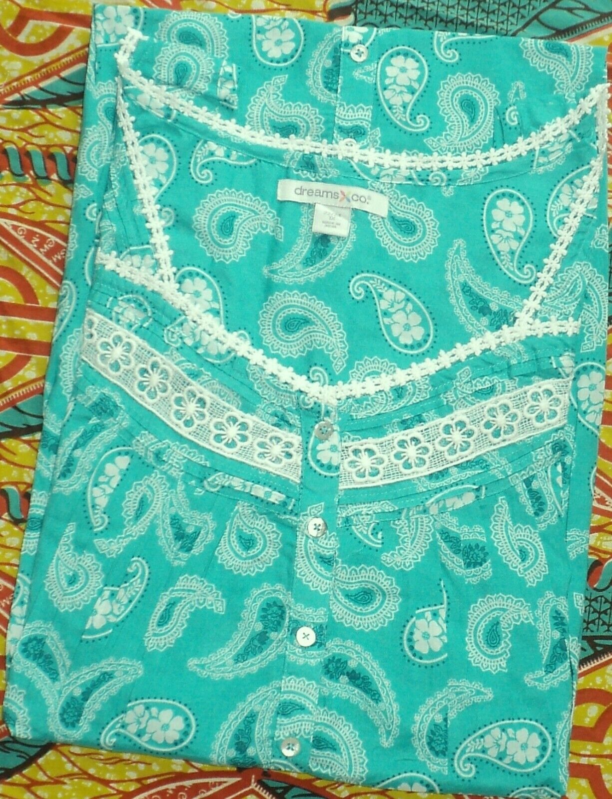 Dreams & Co Plus Size Aquamarine Paisley Short Sleeveless Floral Nightgown Sz 2X