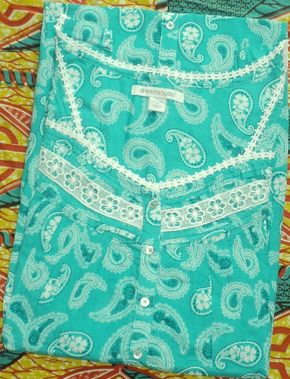 Dreams & Co Plus Size Aquamarine Paisley Short Sleeveless Floral Nightgown Sz 2X