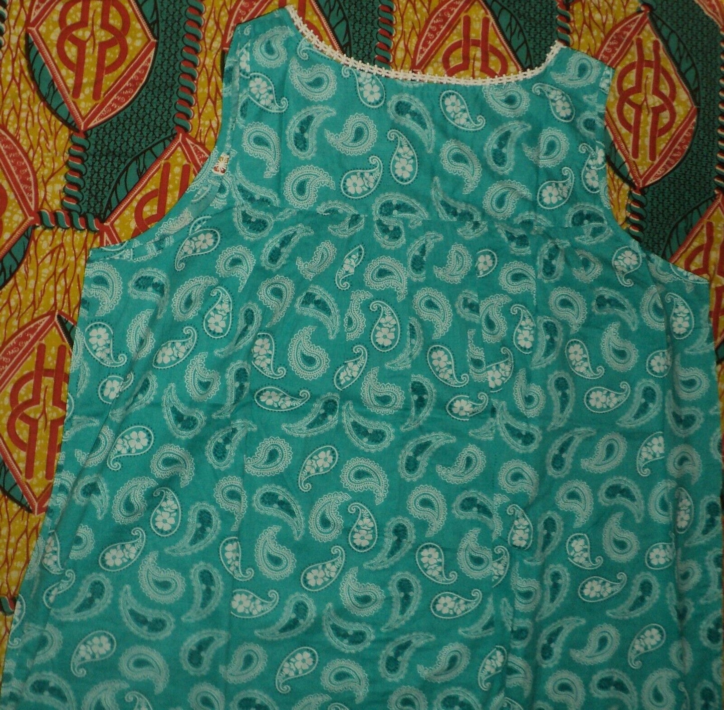 Dreams & Co Plus Size Aquamarine Paisley Short Sleeveless Floral Nightgown Sz 2X