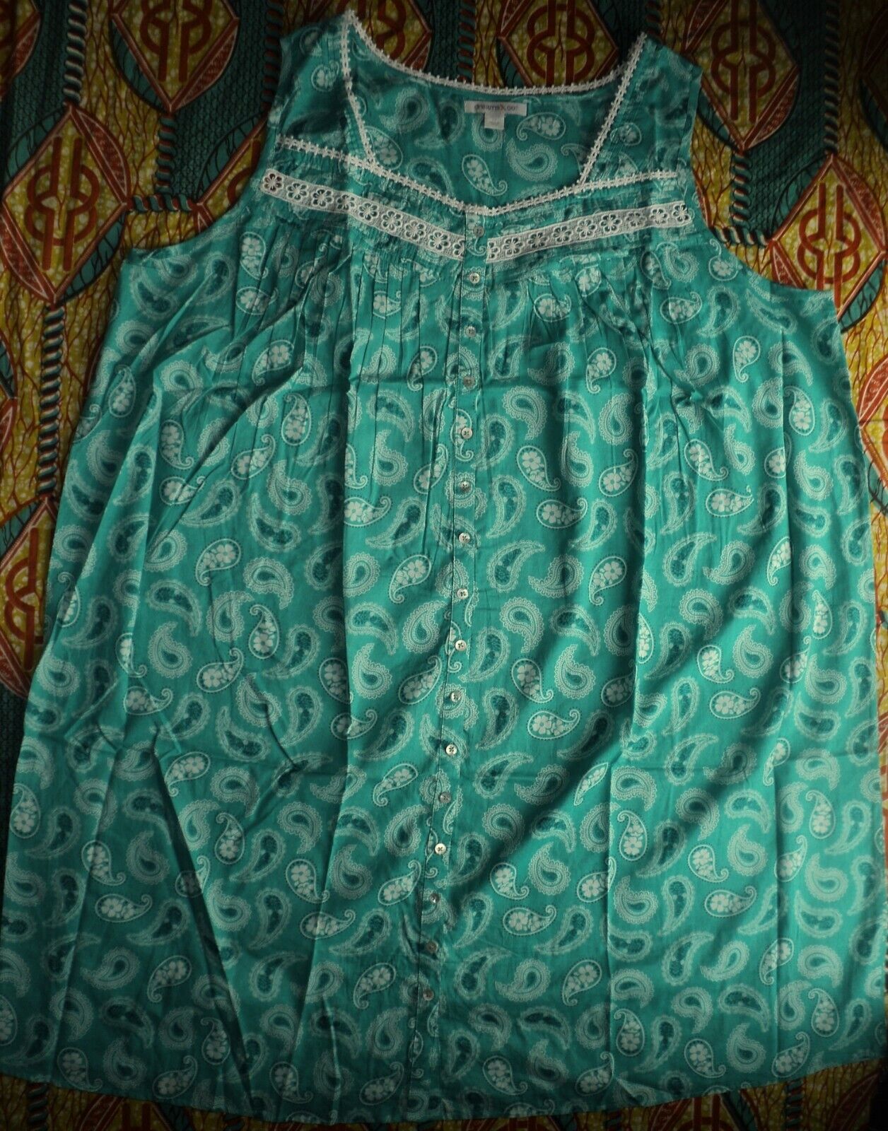 Dreams & Co Plus Size Aquamarine Paisley Short Sleeveless Floral Nightgown Sz 2X