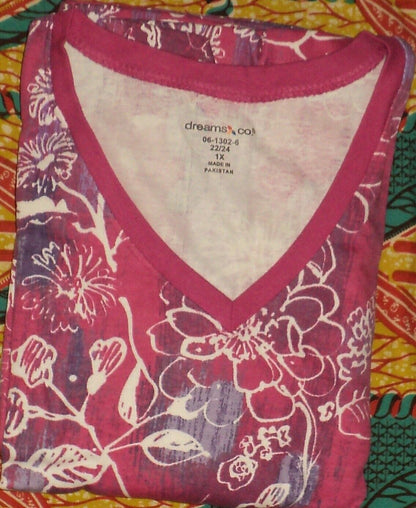 Dreams & Co. Plus Size Paradise Pink Sketch Sleeveless Trapeze Lounger Size 1X