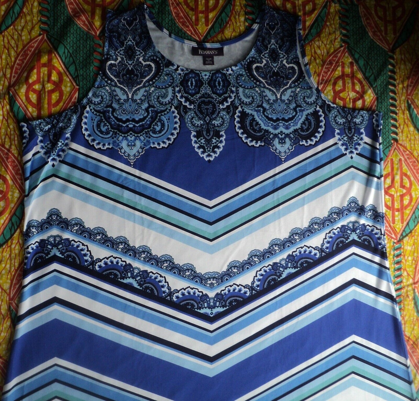 Roaman’s Plus Size Chevron Floral Ultra Smooth Print Maxi Dress Size 1X(22/24)