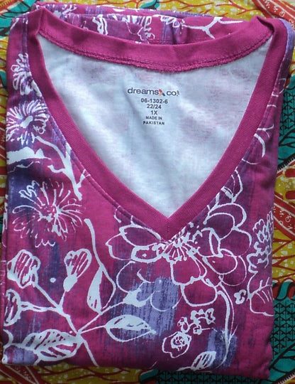 Dreams & Co. Plus Size Paradise Pink Sketch Sleeveless Trapeze Lounger Size 3X
