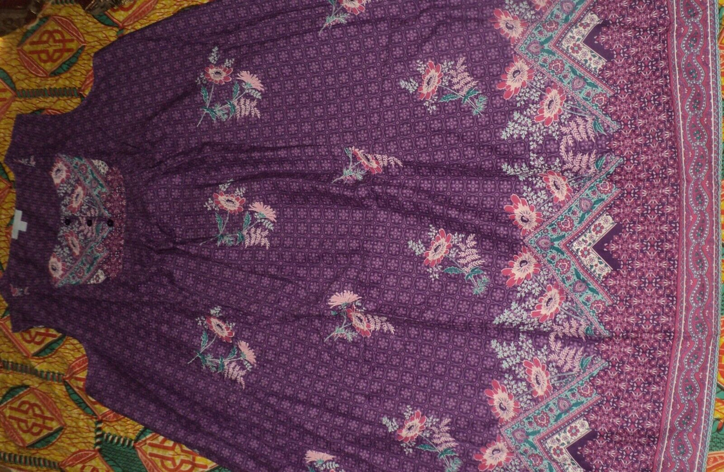 Only Necessities Plus Size Plum Burst Sleeveless Bib Long Lounger Size 5X(38/40)