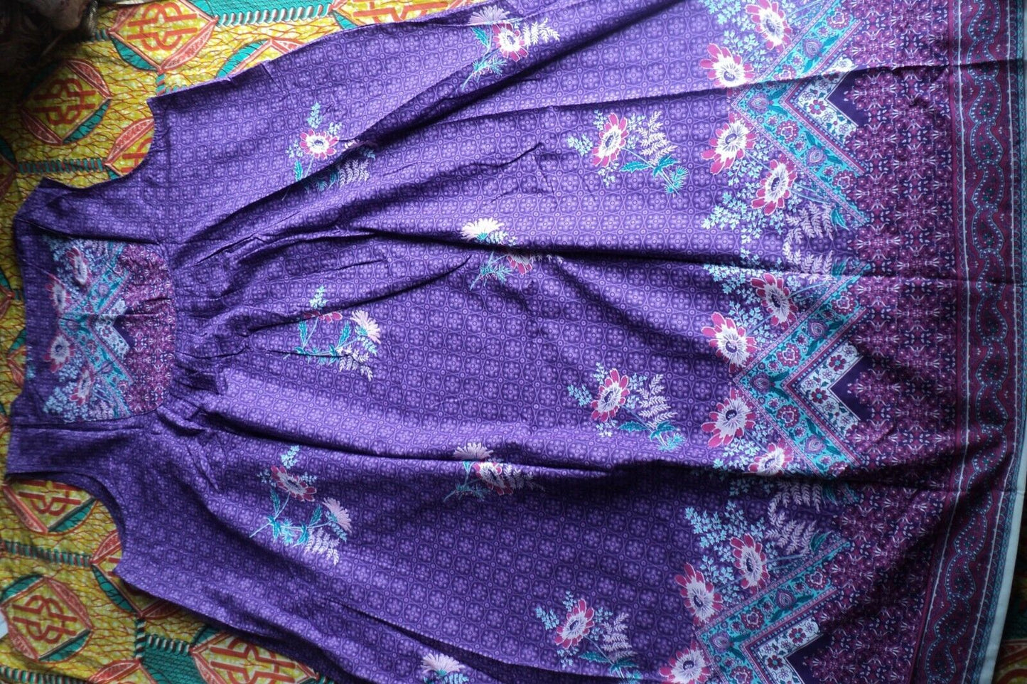 Only Necessities Plus Size Plum Burst Sleeveless Bib Long Lounger Size 5X(38/40)