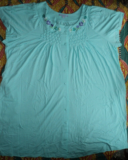 Only Necessities Plus Size Pale Ocean Short Sleeve Smocked Lounger Size 1X-22/24