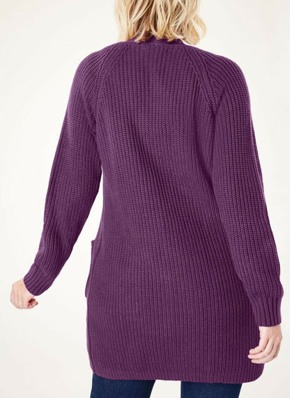 Woman Within Plus Size Heather Grey Long Sleeve Shaker Knit Cardigan Sz 1X-22/24