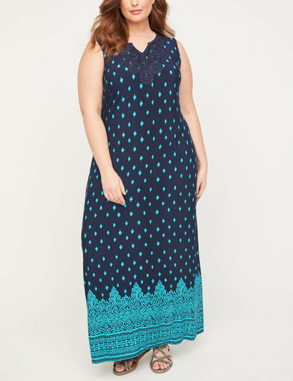 Catherines Plus Size Cool Ethnic Print Terrace Ridge Maxi Dress Size 2X(22/24W)