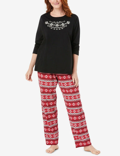 Dreams & Co. Plus Size Classic Red Fair Isle Long Sleeve Knit Pajama Set Size 3X