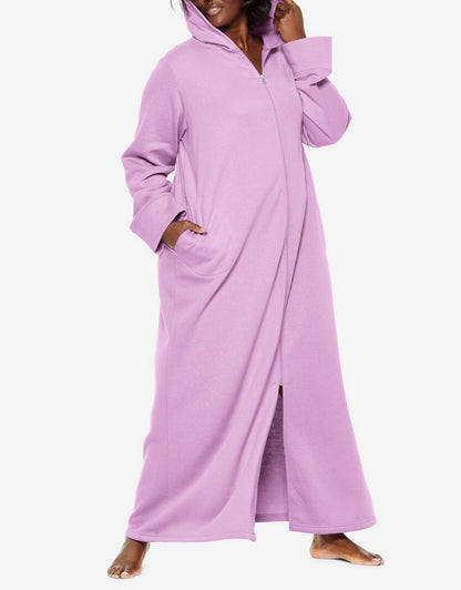 Dreams & Co. Plus Size Light Orchid Long Fleece Hoodie Robe Size 6X(42/44)