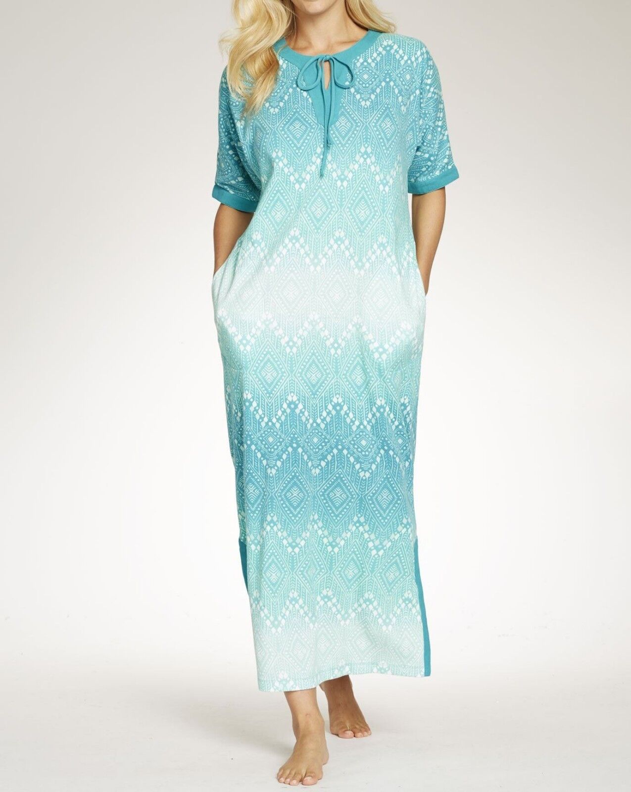 Dreams & Co. Plus Size Paradise Turquoise A-line Banded-cuff Lounger Size 5X
