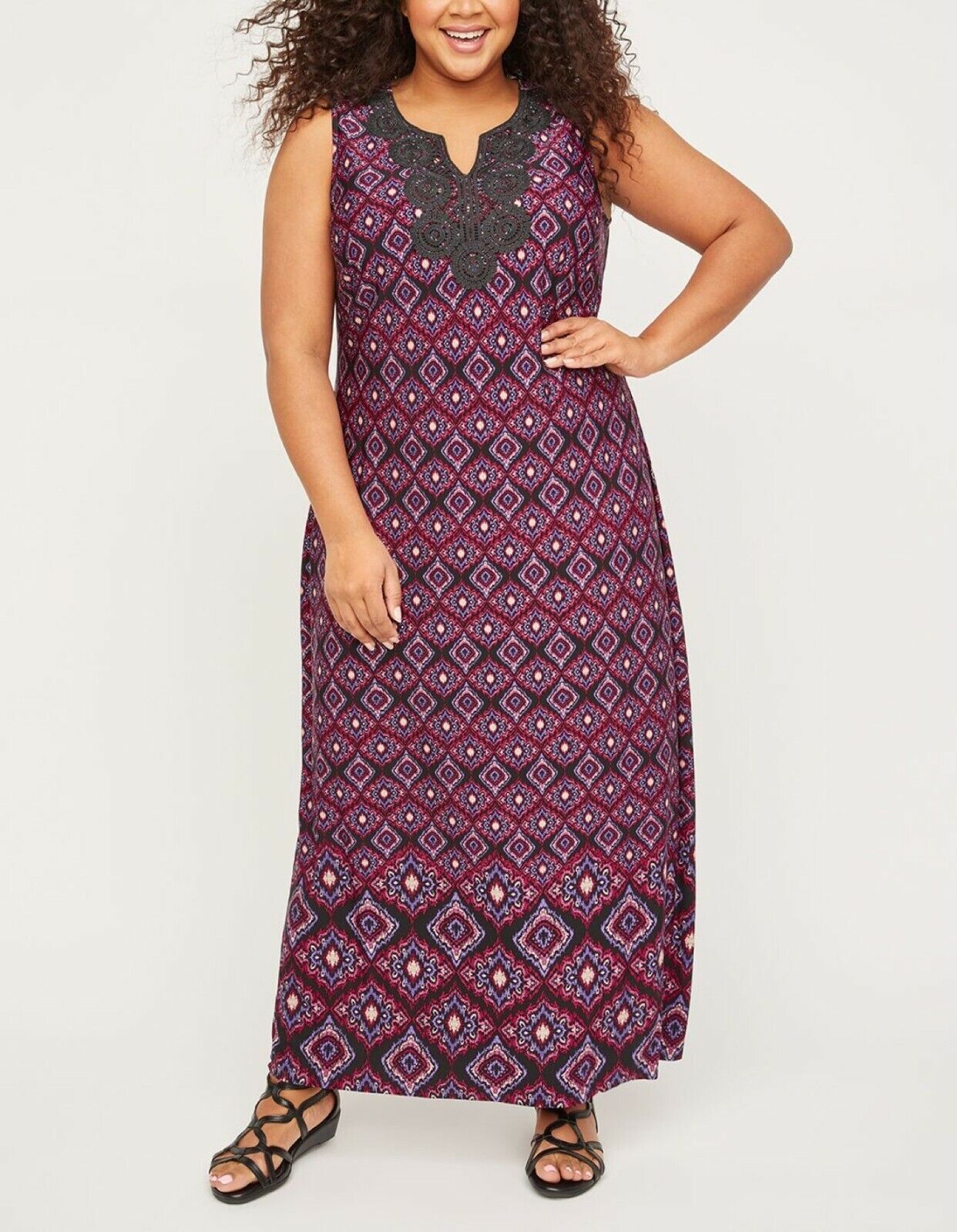 Catherines Plus Size Warm Ethnic Print Terrace Ridge Maxi Dress Size 3X(26/28W)