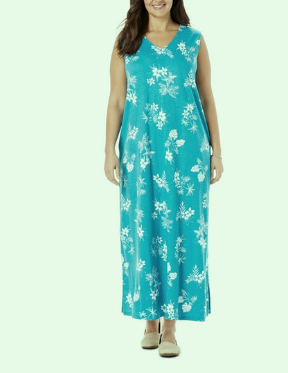 Woman Within Plus Size Deep Turquoise Sleeveless V-Neck Long Dress Size 1X-22/24