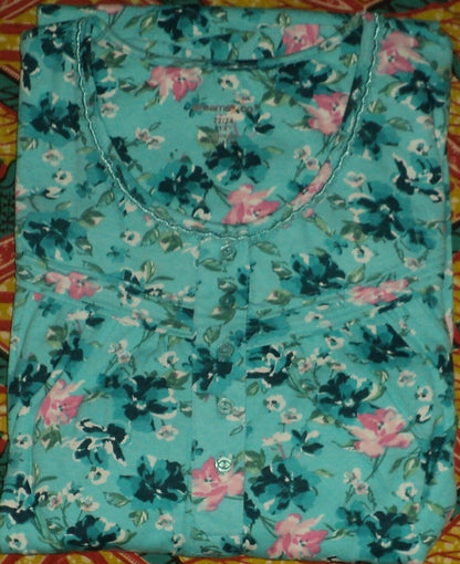 Dreams & Co. Plus Size Caribbean Blue Roses Long Cotton Knit Nightgown Size 5X