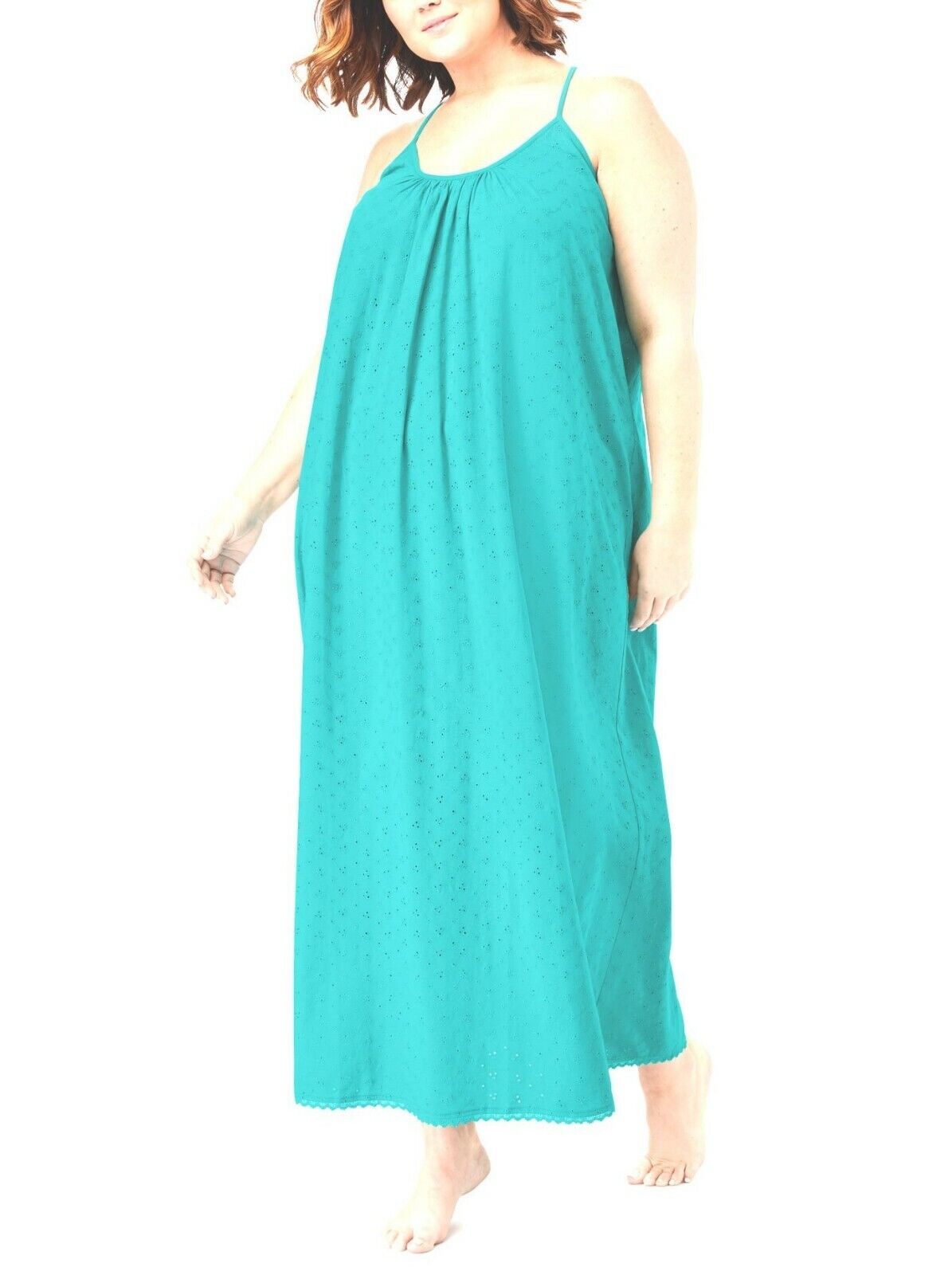 Dreams & Co. Plus Size Aquamarine Eyelet Long Nightgown Size 3X(30/32)