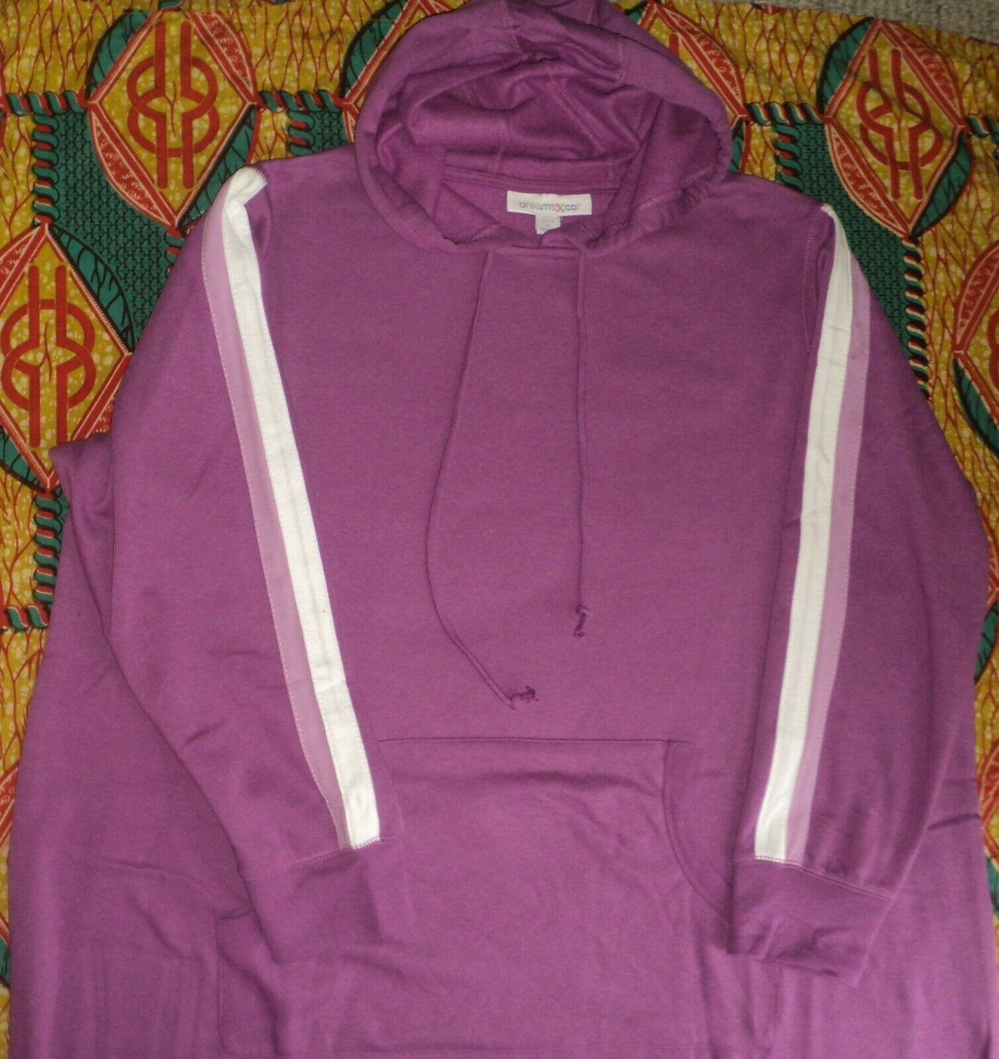 Dreams & Co Plus Size Radiant Orchid Stripe Long Hooded Sweatshirt Lounger Sz 4X