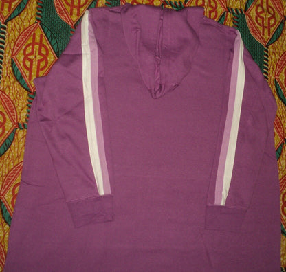 Dreams & Co Plus Size Radiant Orchid Stripe Long Hooded Sweatshirt Lounger Sz 4X